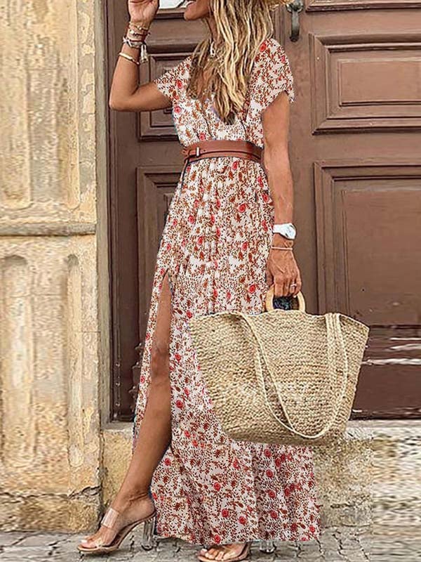 Lunimesd Boho Style V-neck Floral Belt Dress (7 colors)