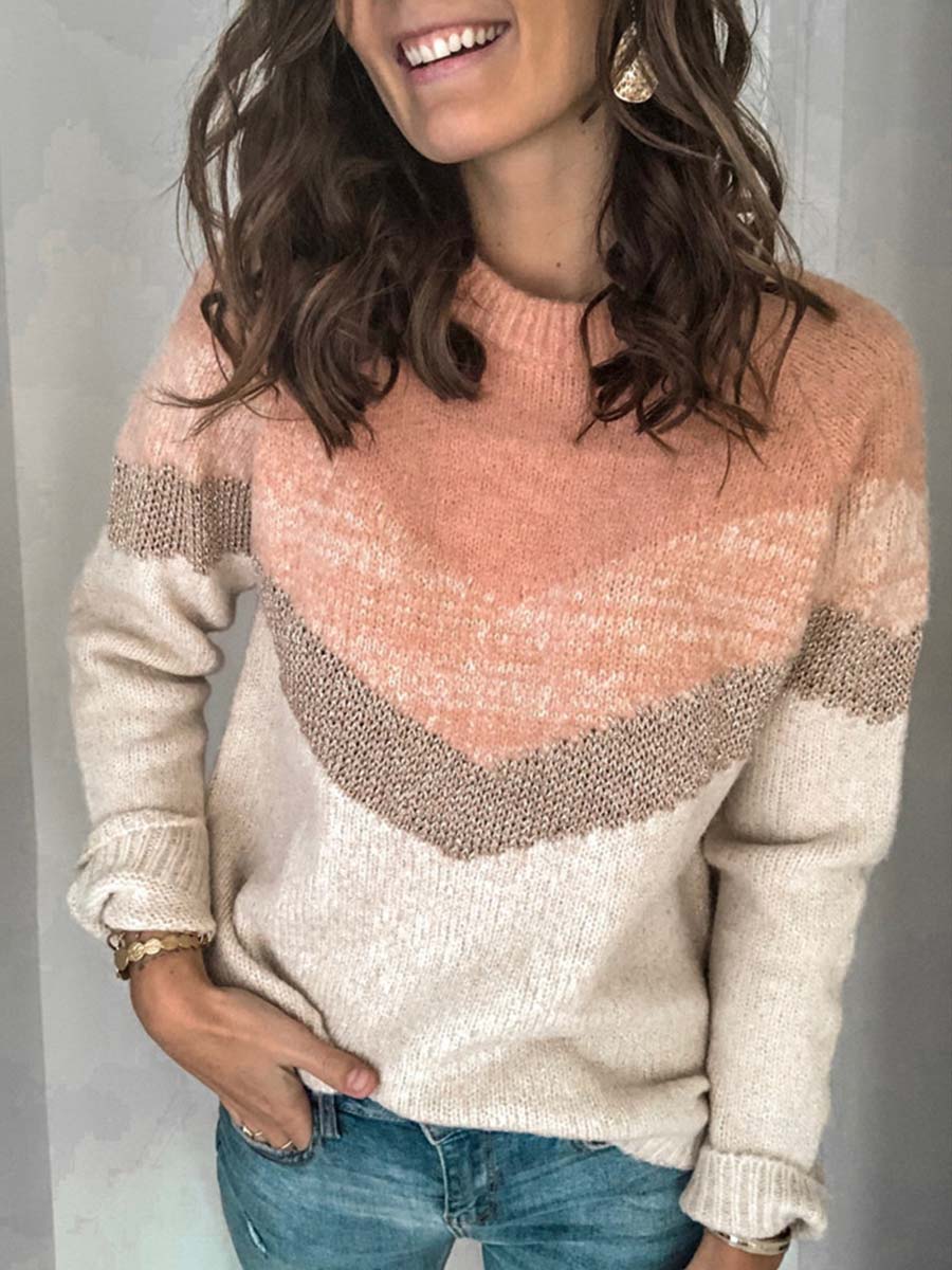 Lunimesd Casual Multicolor Stitching Sweater
