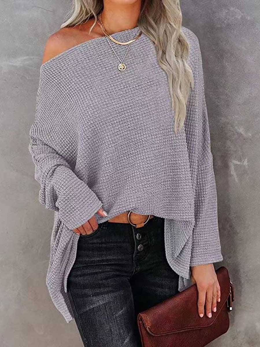 Lunimesd Solid Color Knitted Bat Long Sleeve Sweater