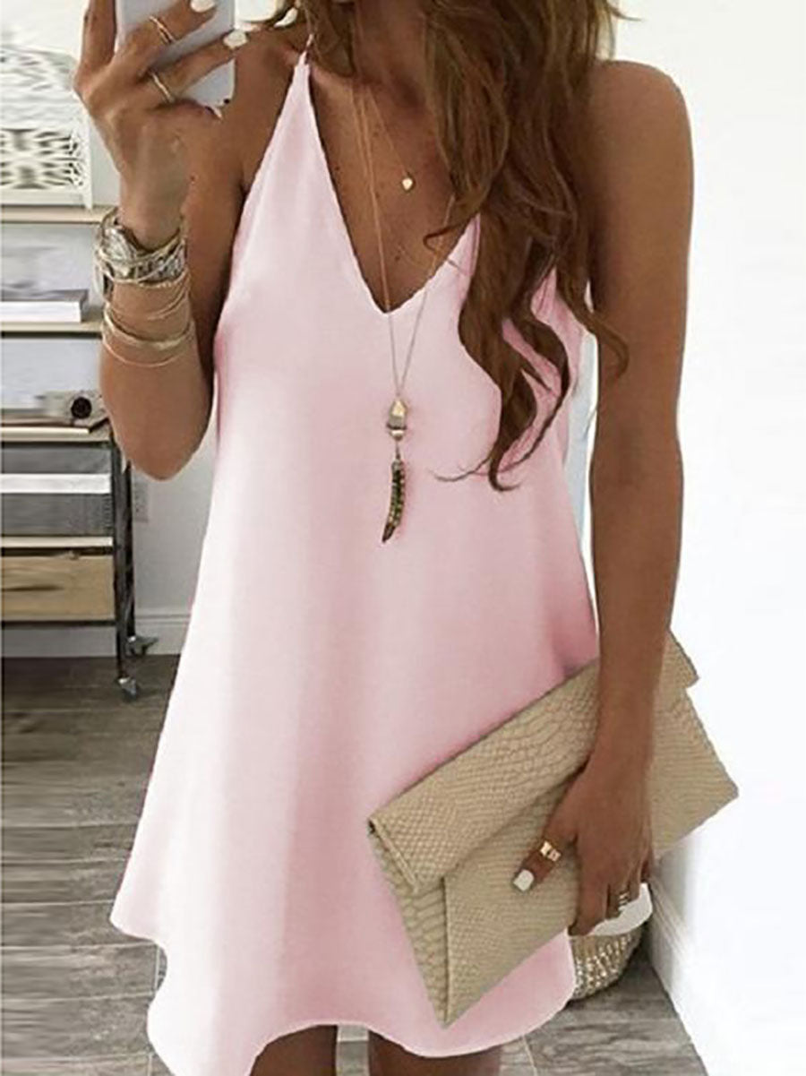 Lunimesd Solid V Neck Sleeveless Mini Dress