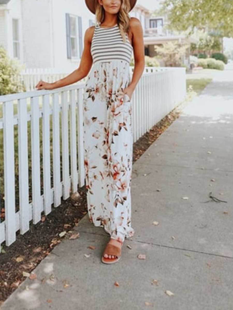 Lunimesd Stripe Print Pocket Dress