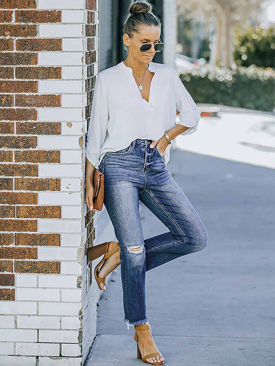 Lunimesd Ripped Straight-Leg Jeans