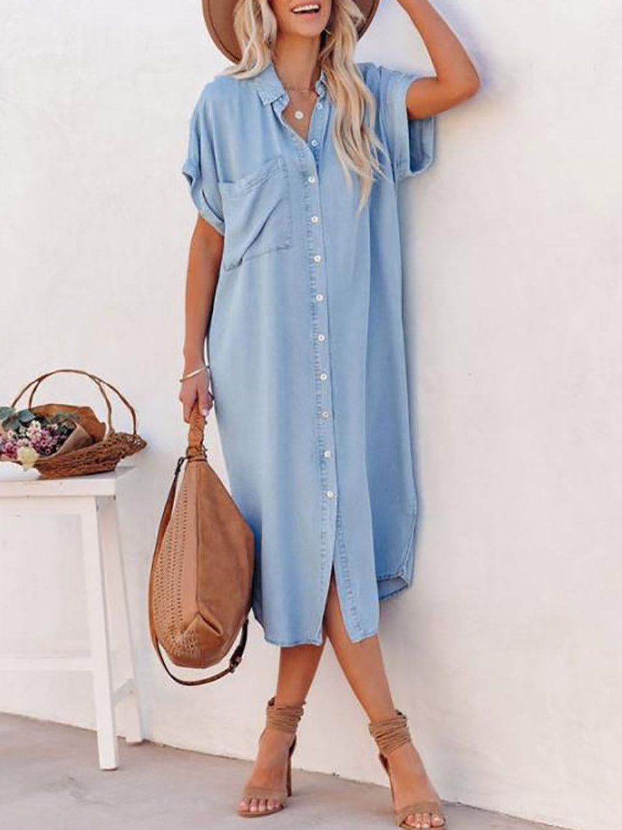 Lunimesd Solid Color Denim Dress