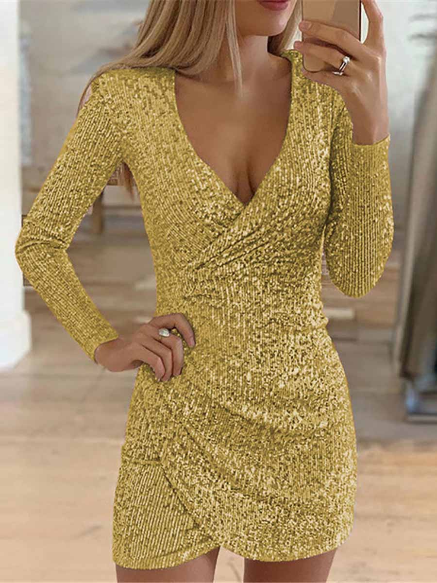 Lunimesd V-Neck Irregular Sequin Party Dress(9 colors)