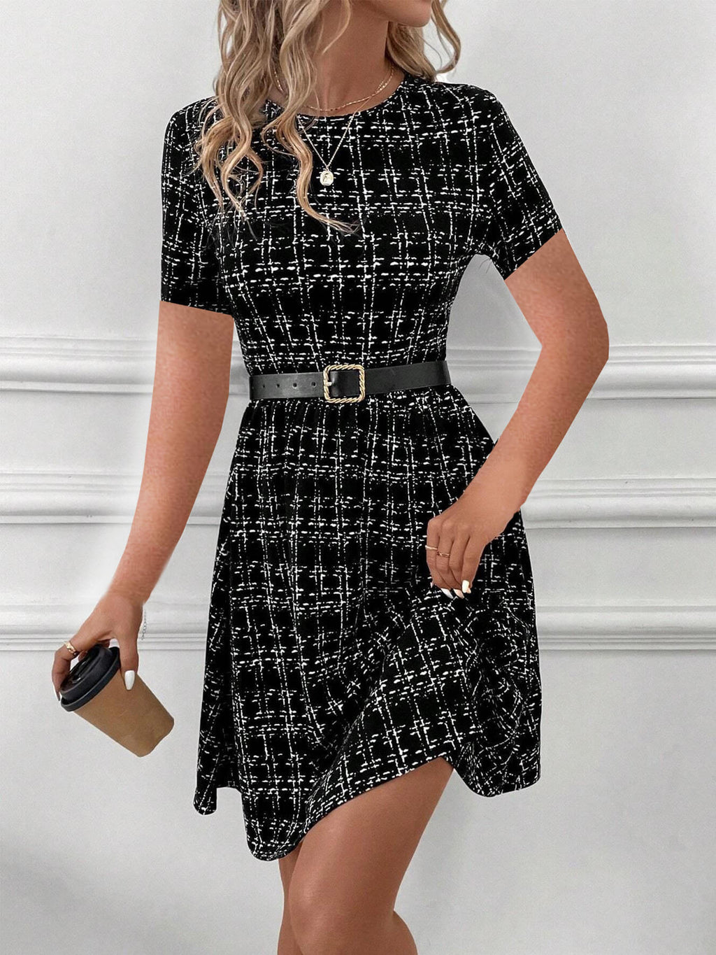 Elegant Textured Round Neck Dress