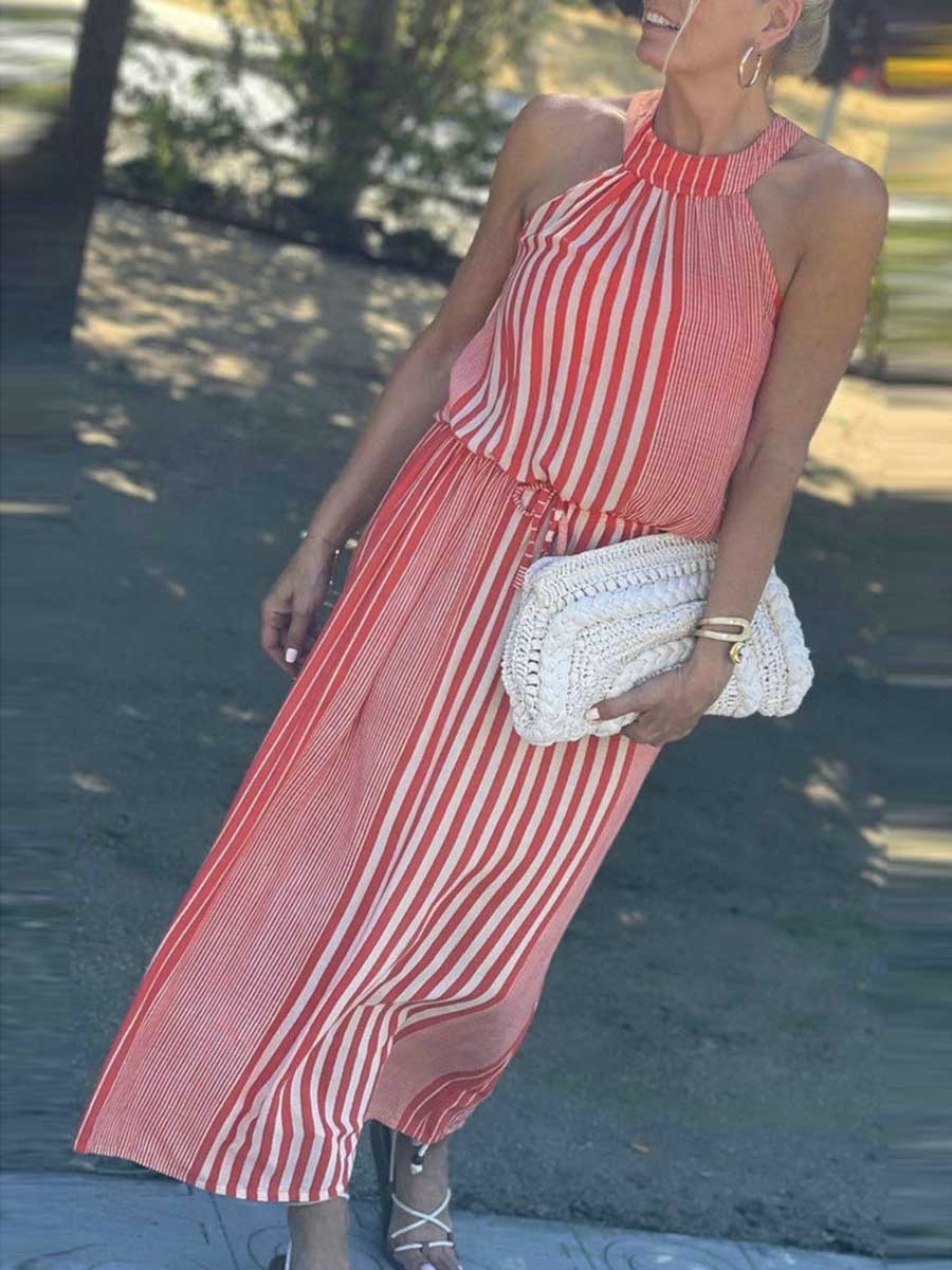 Lunimesd Sleeveless Round Neck Striped Dress