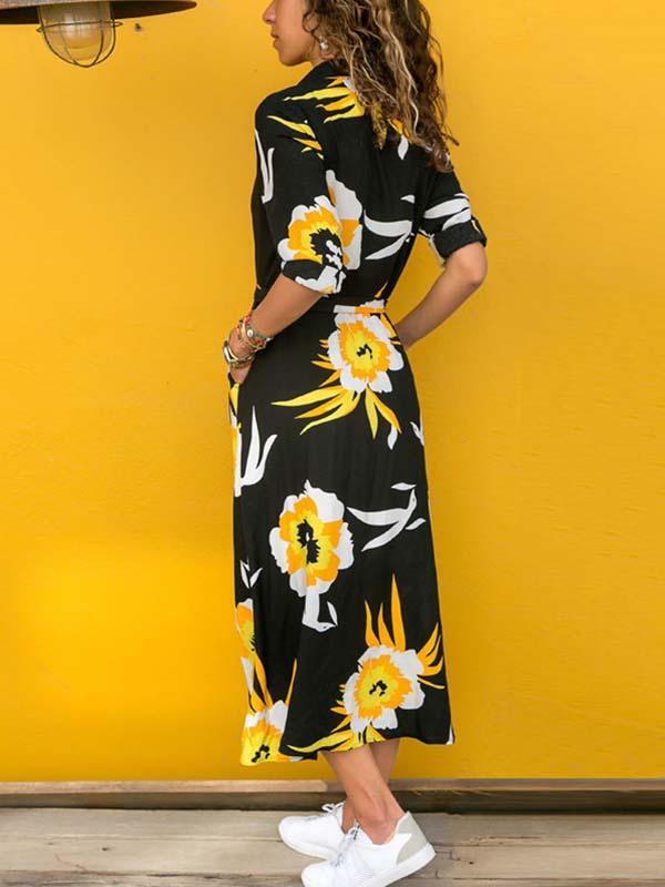 Lunimesd Printed V-neck Belt Dress