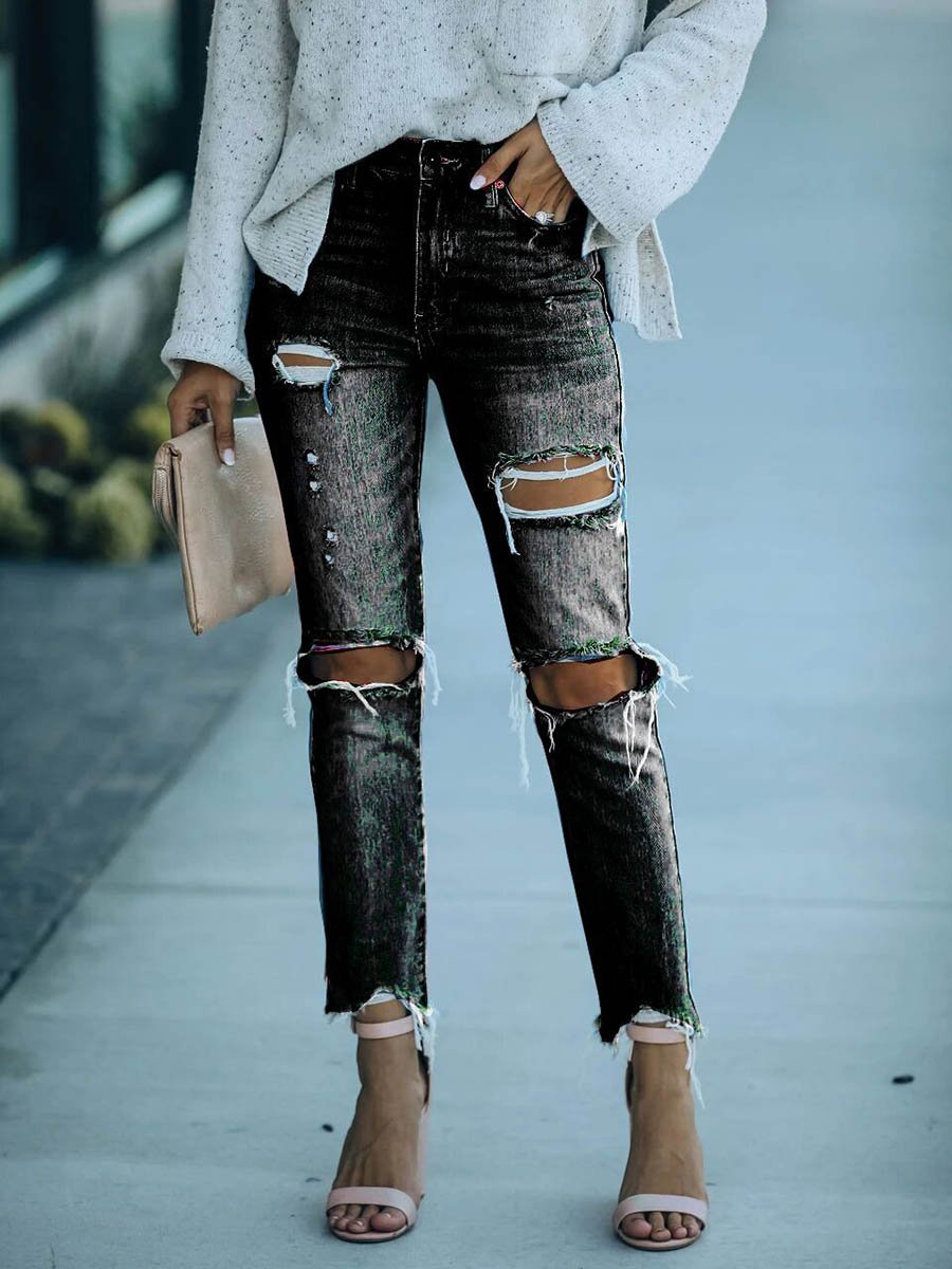 Lunimesd Denim Zerrissene Ripped Jeans