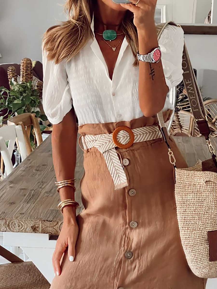 Lunimesd Cotton Linen Button Half Skirt