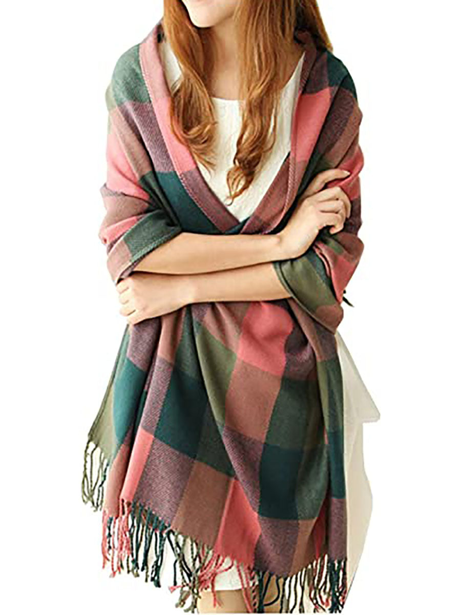 Lunimesd Warm Plaid Tassel Scarf