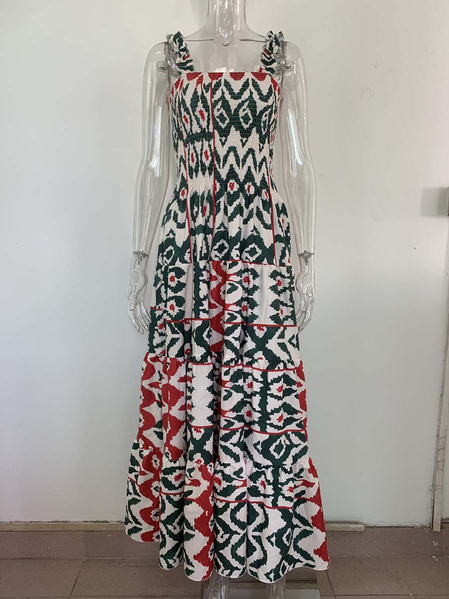 Lunimesd Printed Halter Beach Resort Dress(3 Colors)