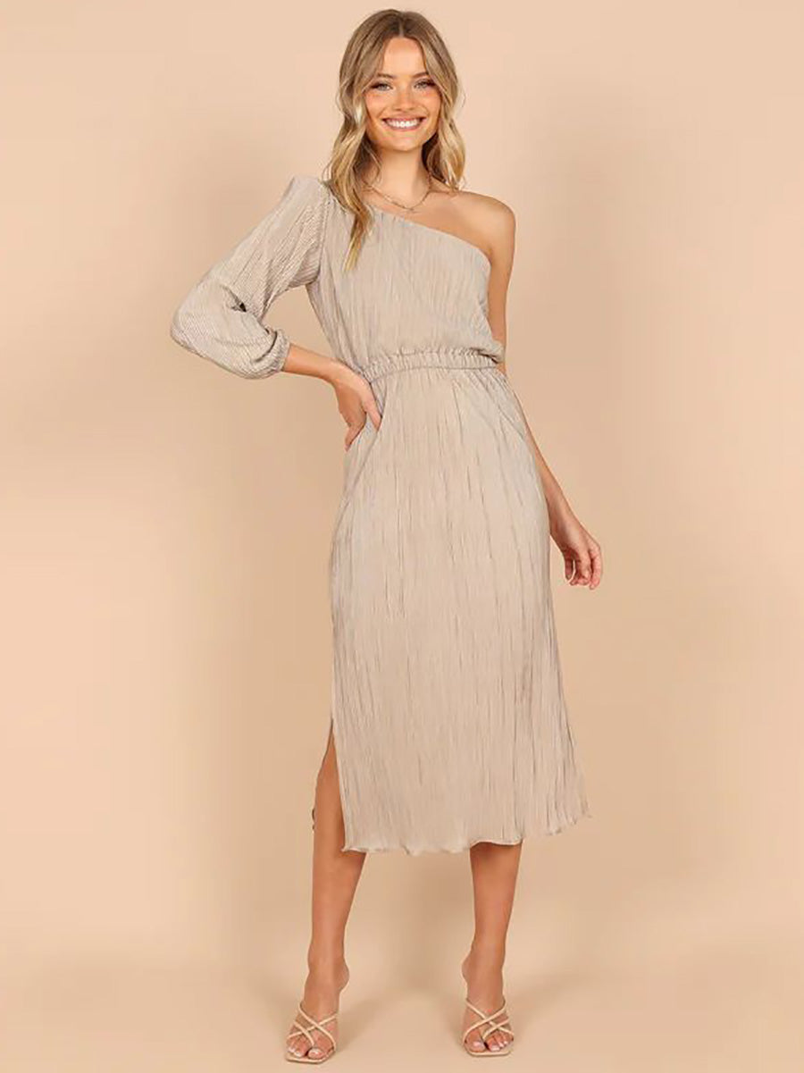 Lunimesd One-Shoulder Slash Neck Solid Color Party Dress(3 Colors)