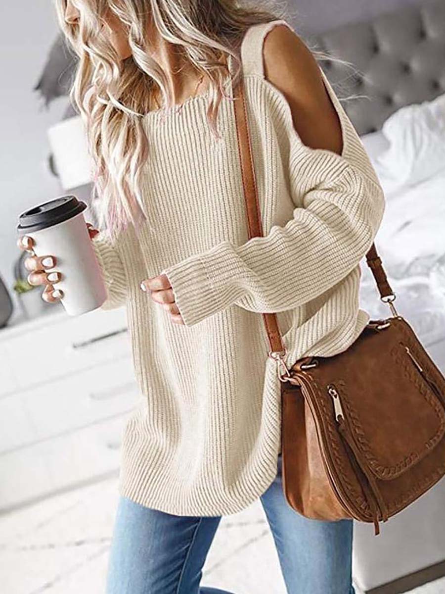 Lunimesd Cold Shoulder Knit Sweater