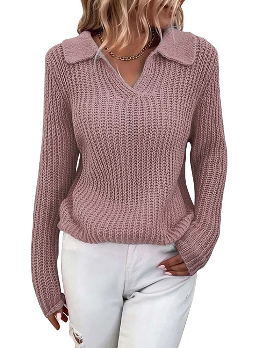 Lunimesd Solid Color Lapel Slim Fit Knit Sweater(9 colors)
