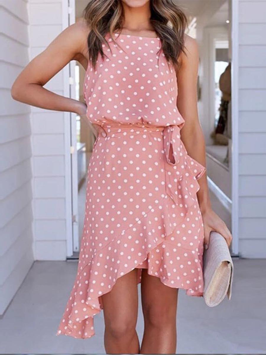 Lunimesd Sling Polka Dot Irregular Dress