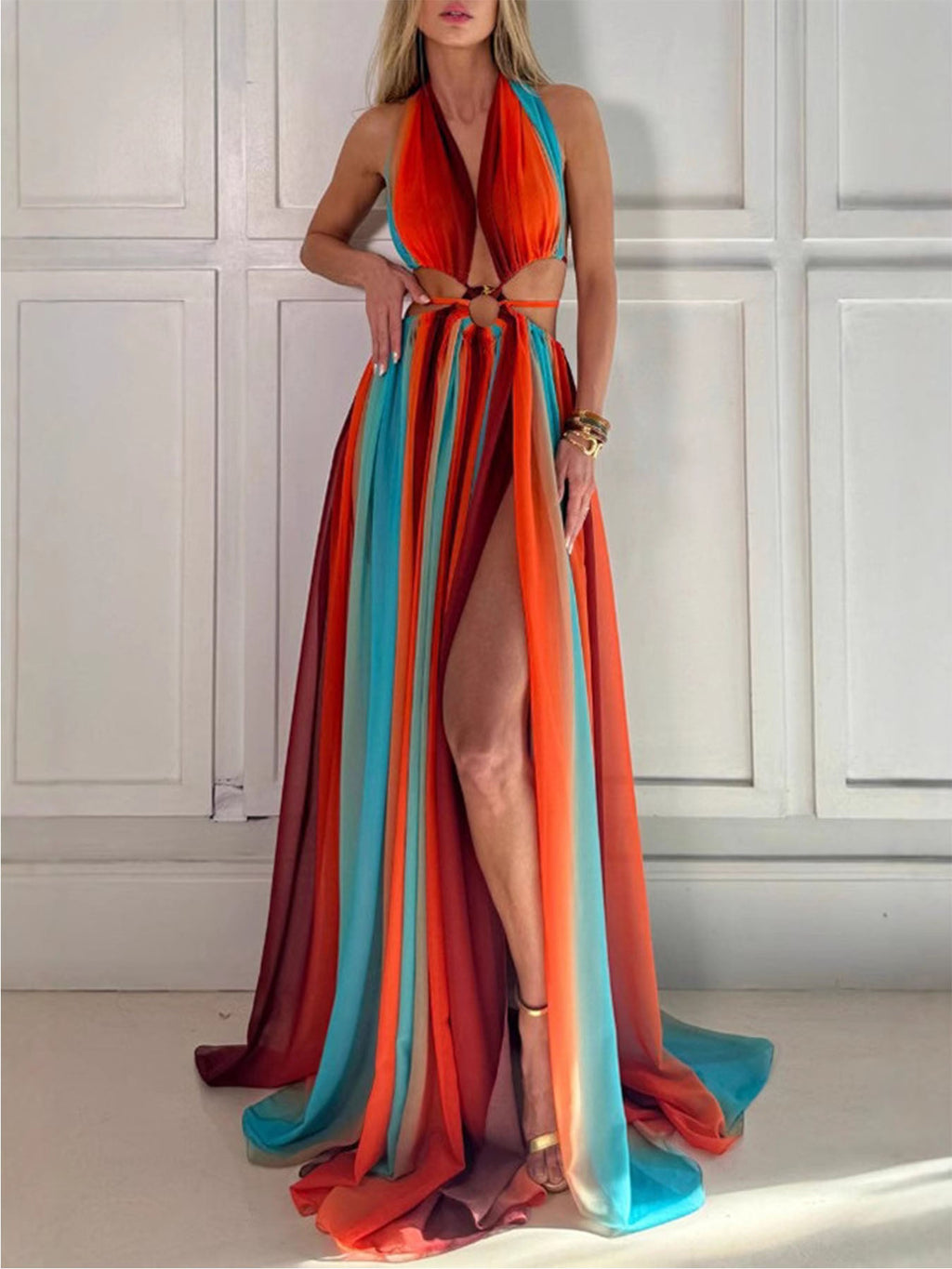 Tulle Hollow Ring Design Maxi Dress