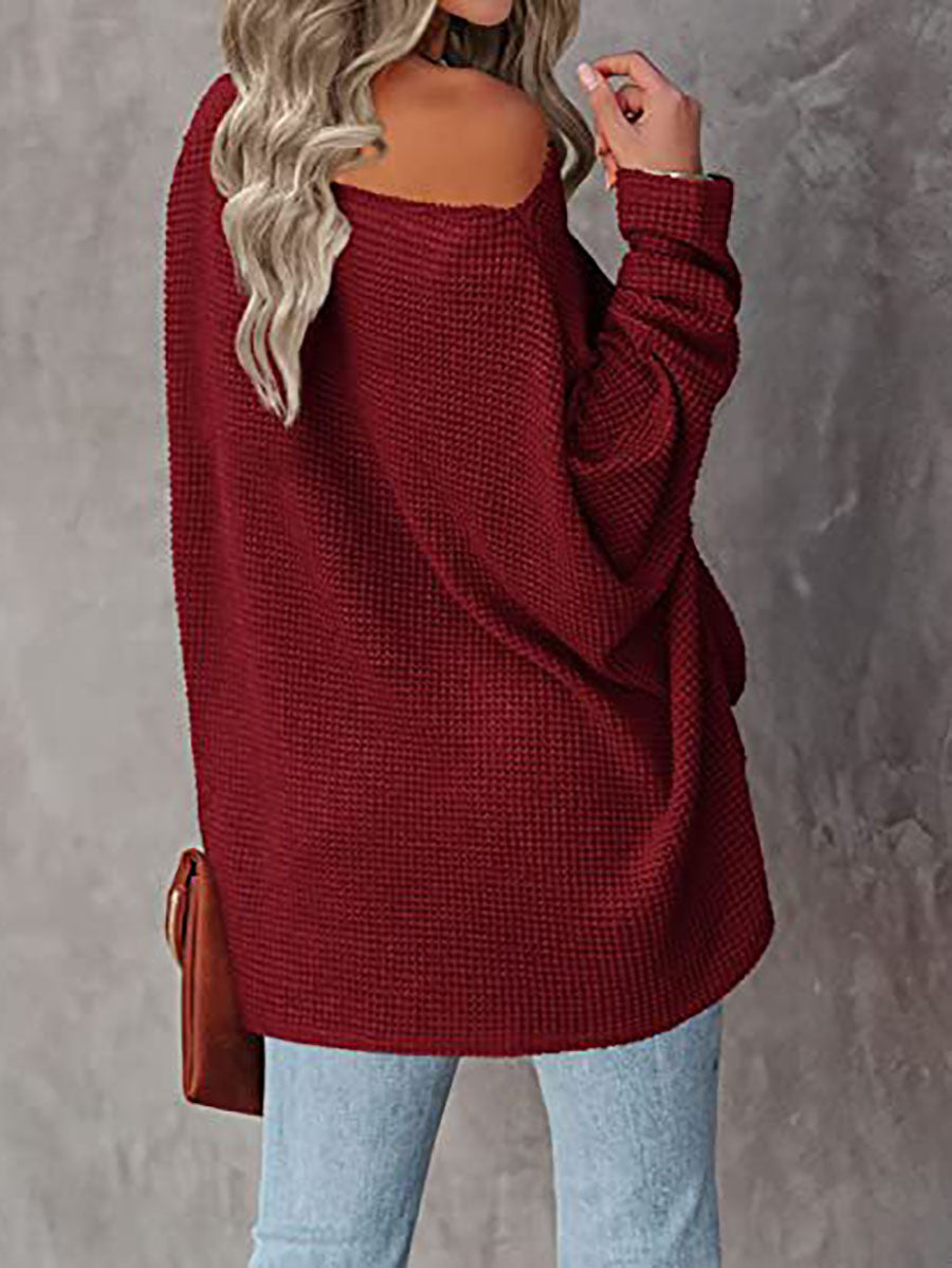 Lunimesd Solid Color Knitted Bat Long Sleeve Sweater