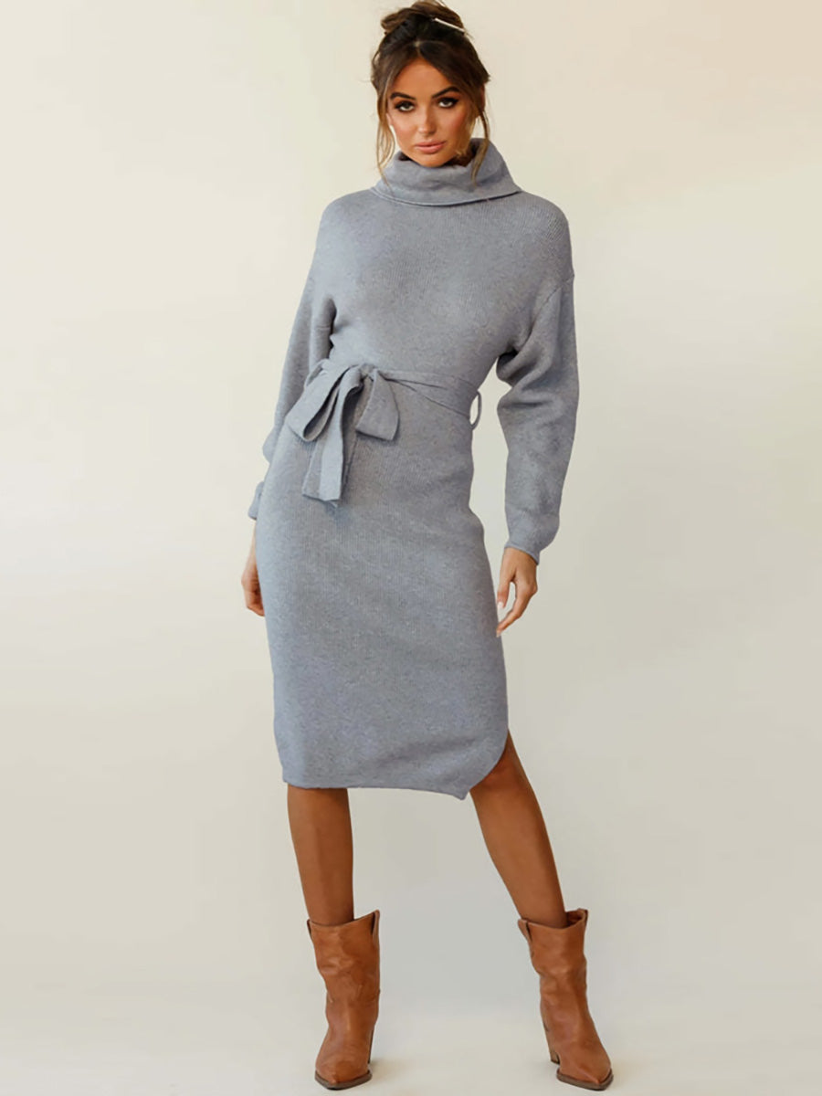 Lunimesd High Neck Lace-Up Knit Dress(4 colors)