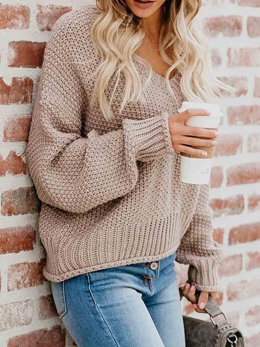 Lunimesd Loose Knit V-neck Sweater