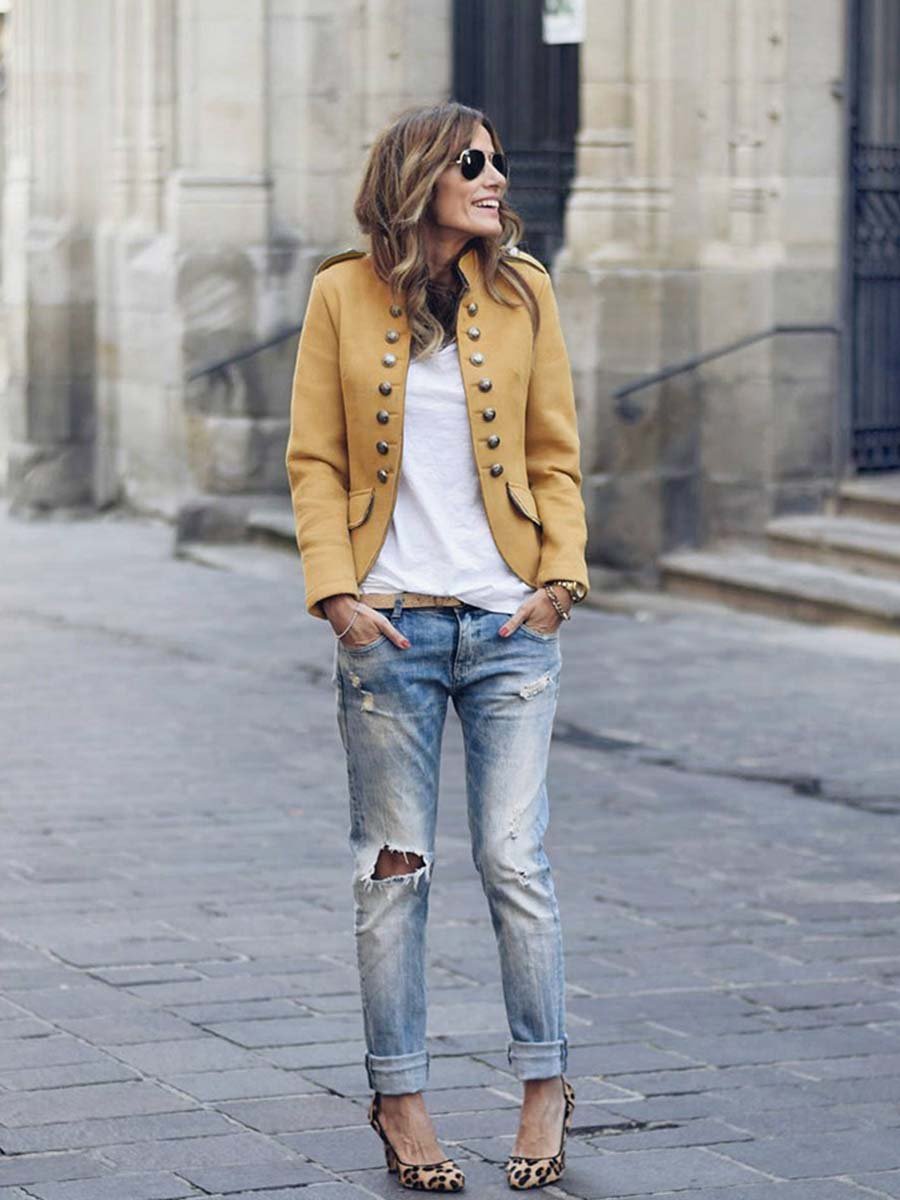 Lunimesd Casual Button Design Coat