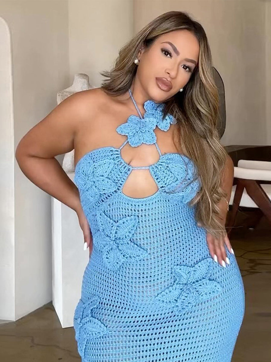 Wave Curve Halter Knit Dress