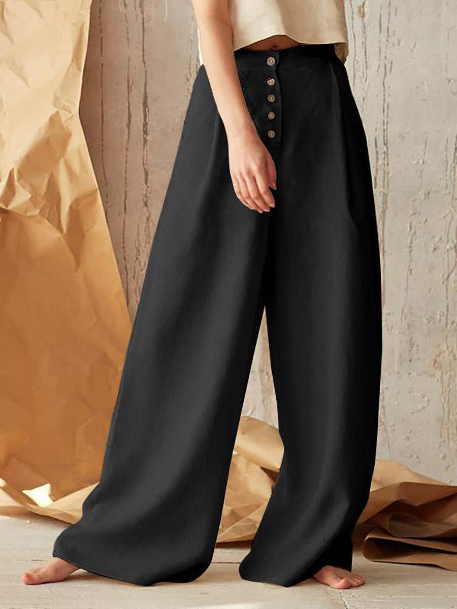 Lunimesd Solid Color High Waist Casual Button Wide Leg Pants