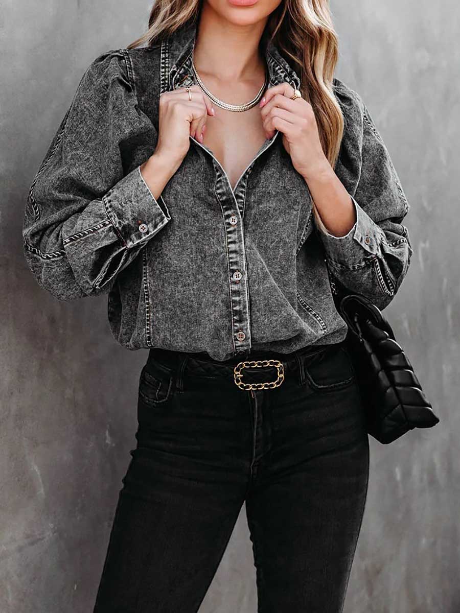 Lunimesd Casual Fashion Loose Long Sleeve Denim Shirt