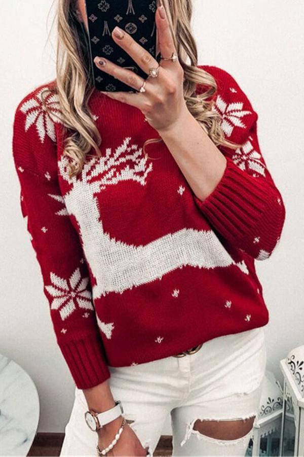 Veleaee Christmas Themed Knitted Long-sleeved Sweater