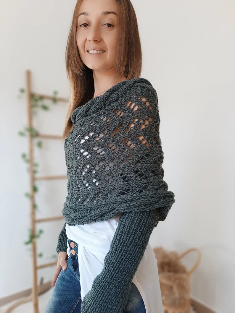 Knitted Cable Wrap, Shrugs For Women, Knitted Wrap