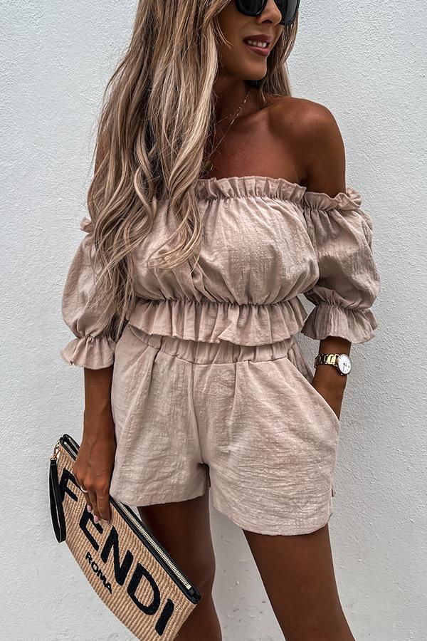 Lunimesd Summer Off Shoulder Linen Shorts Suit