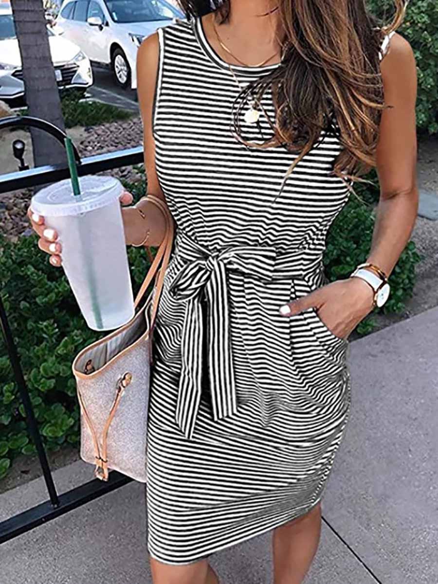 Lunimesd Sleeveless striped lace-up dress (7 colors)