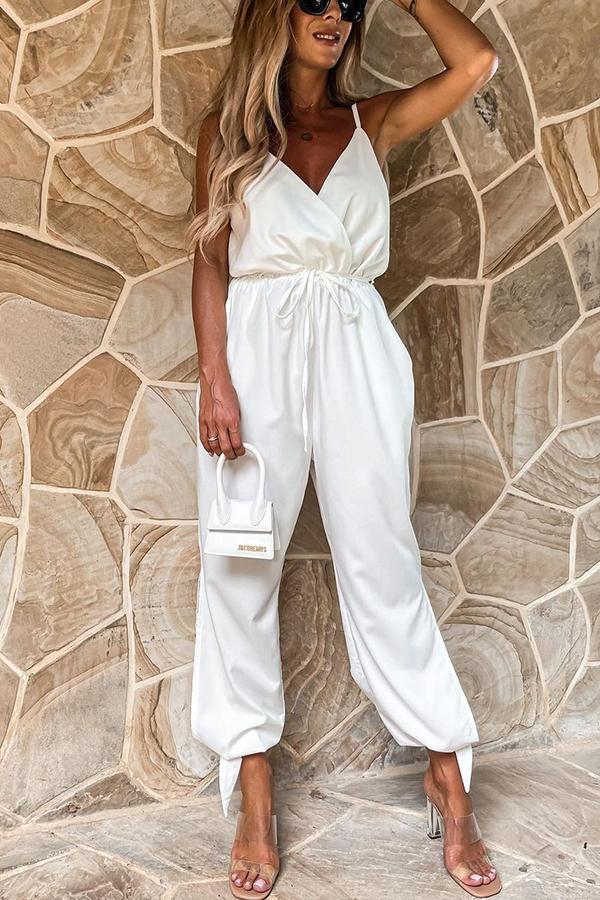 Lunimesd Pocketed Satin Wrap Jumpsuit