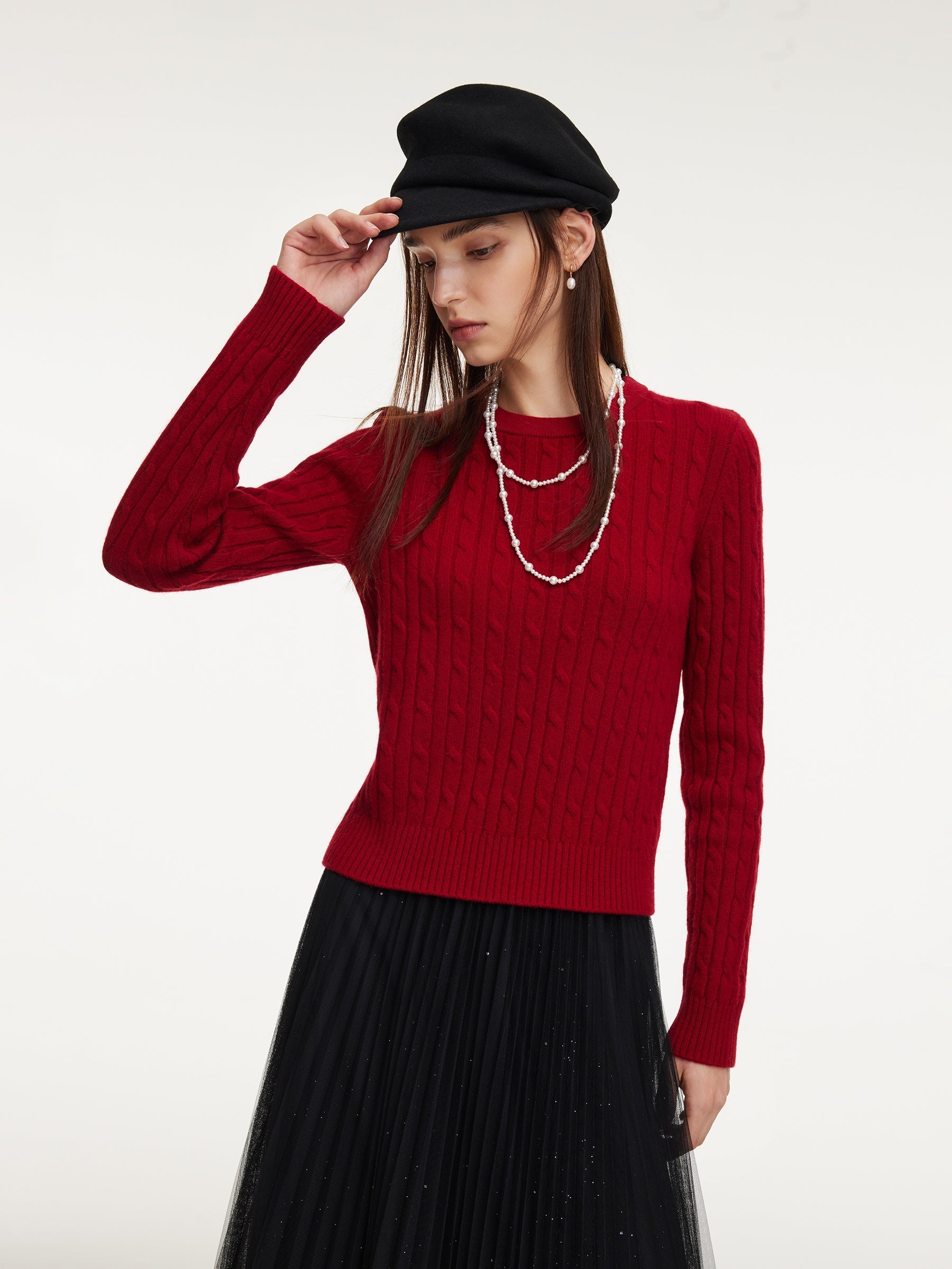 WOOL CABLE KNIT WOMEN SWEATER