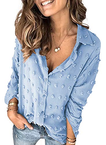 Lunimesd Astylish Women Pompom Button Down Shirt Casual Blouse Top