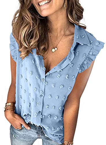 Lunimesd Astylish Women Pompom Button Down Shirt Casual Blouse Top