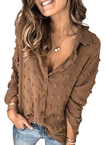Lunimesd Astylish Women Pompom Button Down Shirt Casual Blouse Top