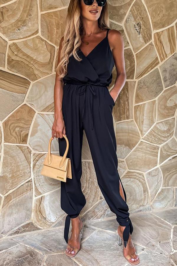 Lunimesd Pocketed Satin Wrap Jumpsuit