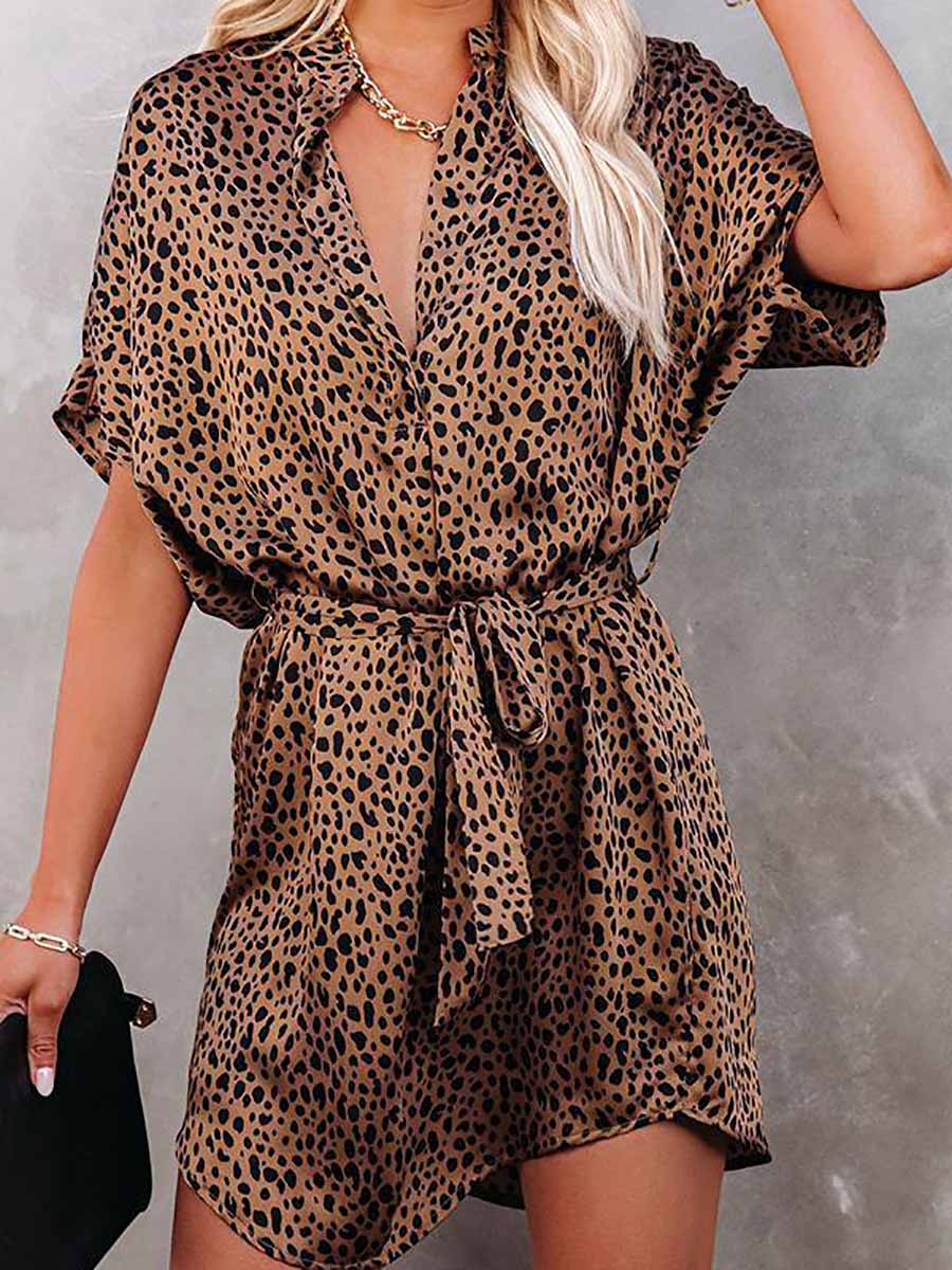 Lunimesd Leopard Satin Tie Dress