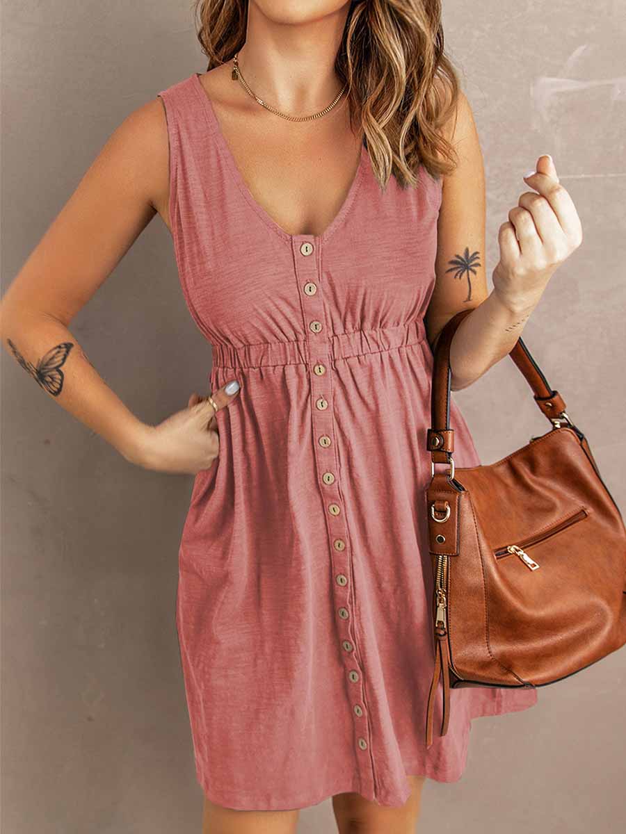 Lunimesd Casual Buttons Vest Dress(9 Colors)