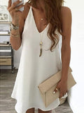 Lunimesd Solid V Neck Sleeveless Mini Dress