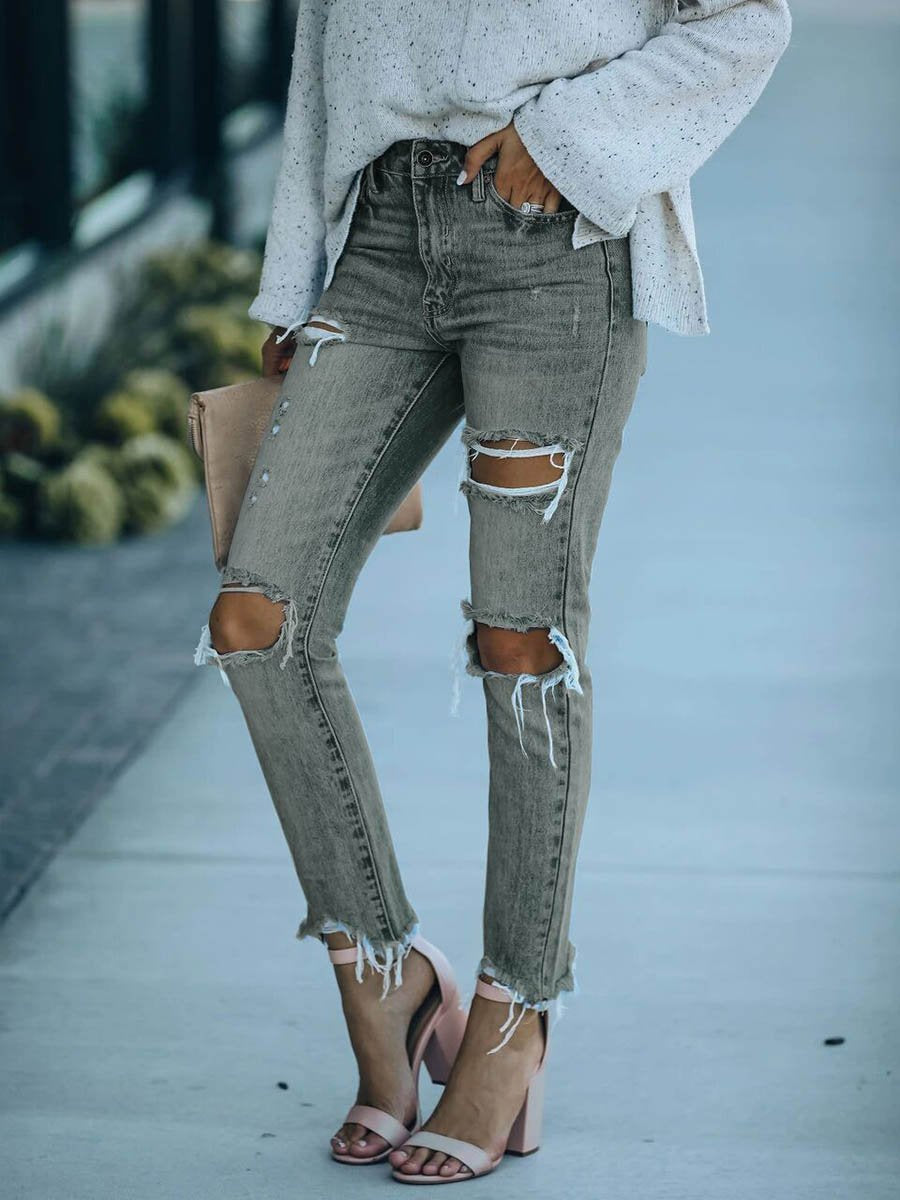 Lunimesd Denim Zerrissene Ripped Jeans