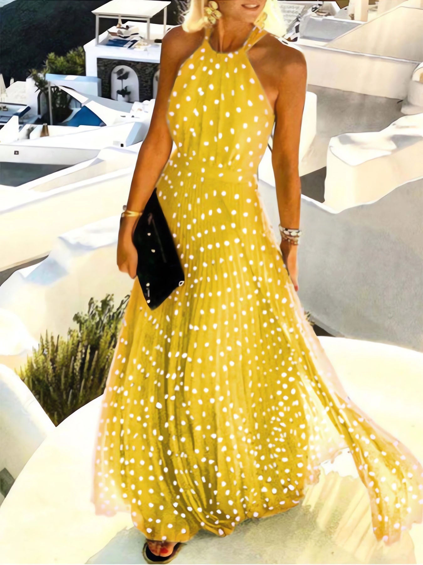 Polka Dot Pleated Dress