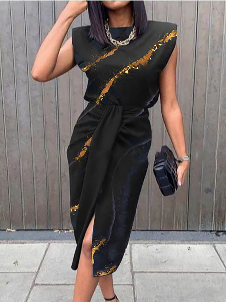 Lunimesd Elegant Print Printing O Neck A Line Dresses(5 Colors)