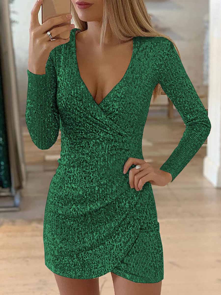 Lunimesd V-Neck Irregular Sequin Party Dress(9 colors)