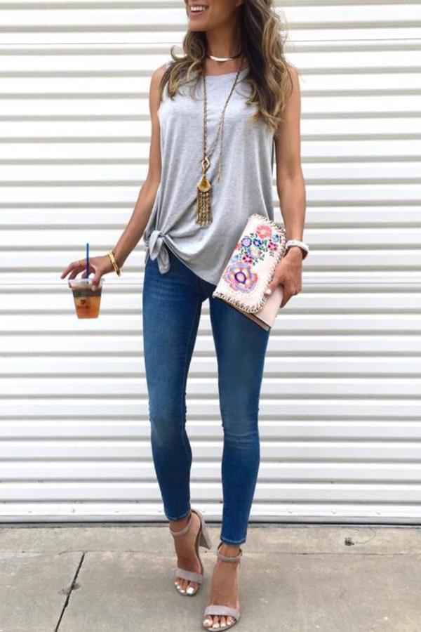 Lunimesd Sleeveless Solid Color Round Collar  Vest