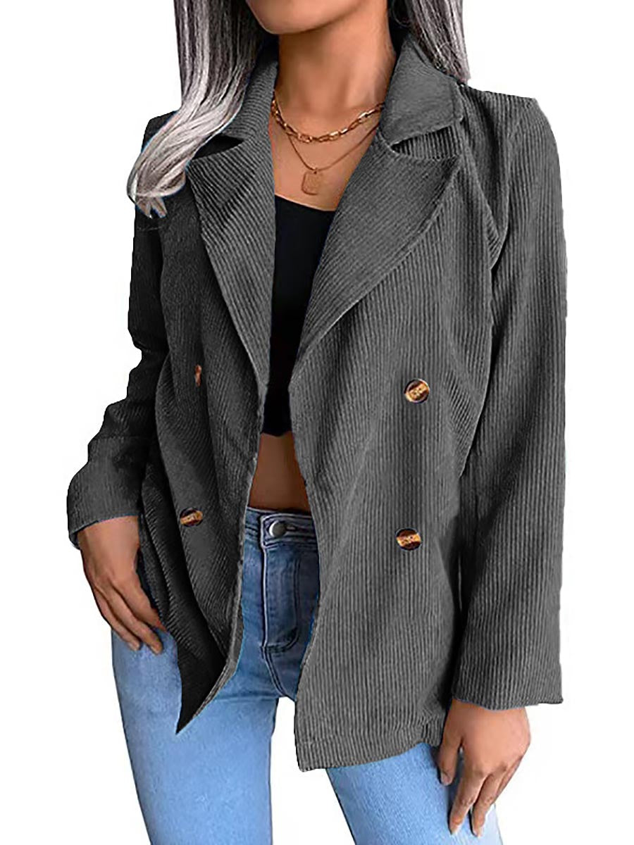Lunimesd Solid Color Corduroy Fashion Double-Breasted Jacket