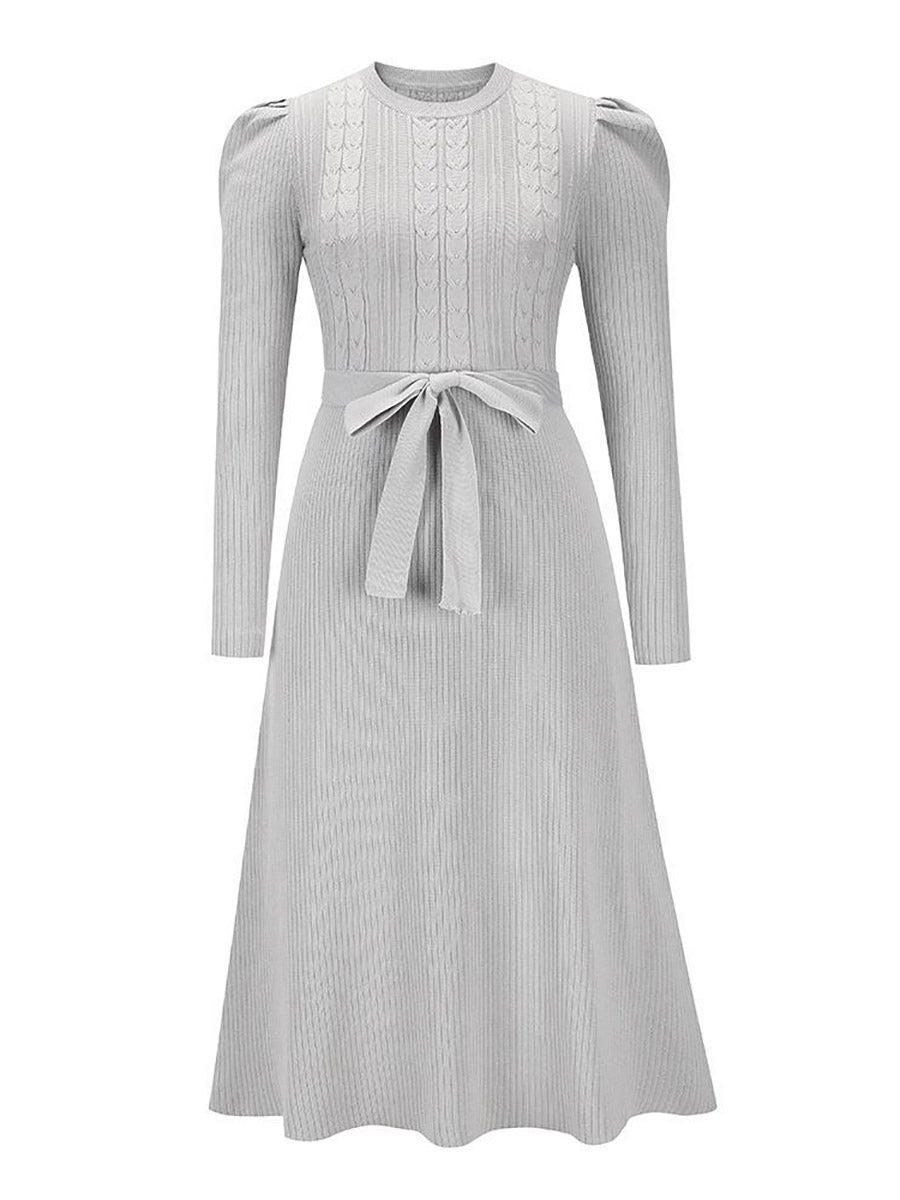 Lunimesd Bubble Sleeve Belt Knit Dress (5 colors)