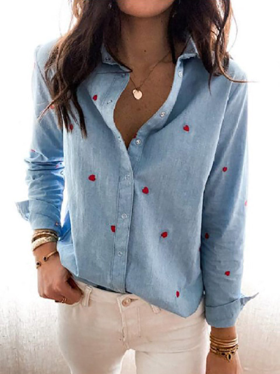 Lunimesd Love Lapel Button Long Sleeve Shirt