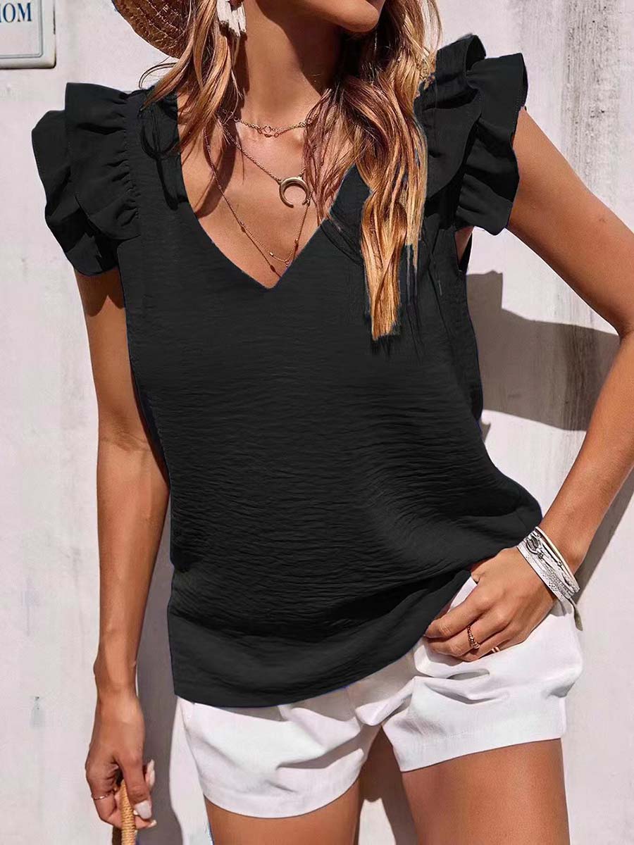 Lunimesd Casual V-Neck Ruffle Sleeveless Shirt (5 Colors)