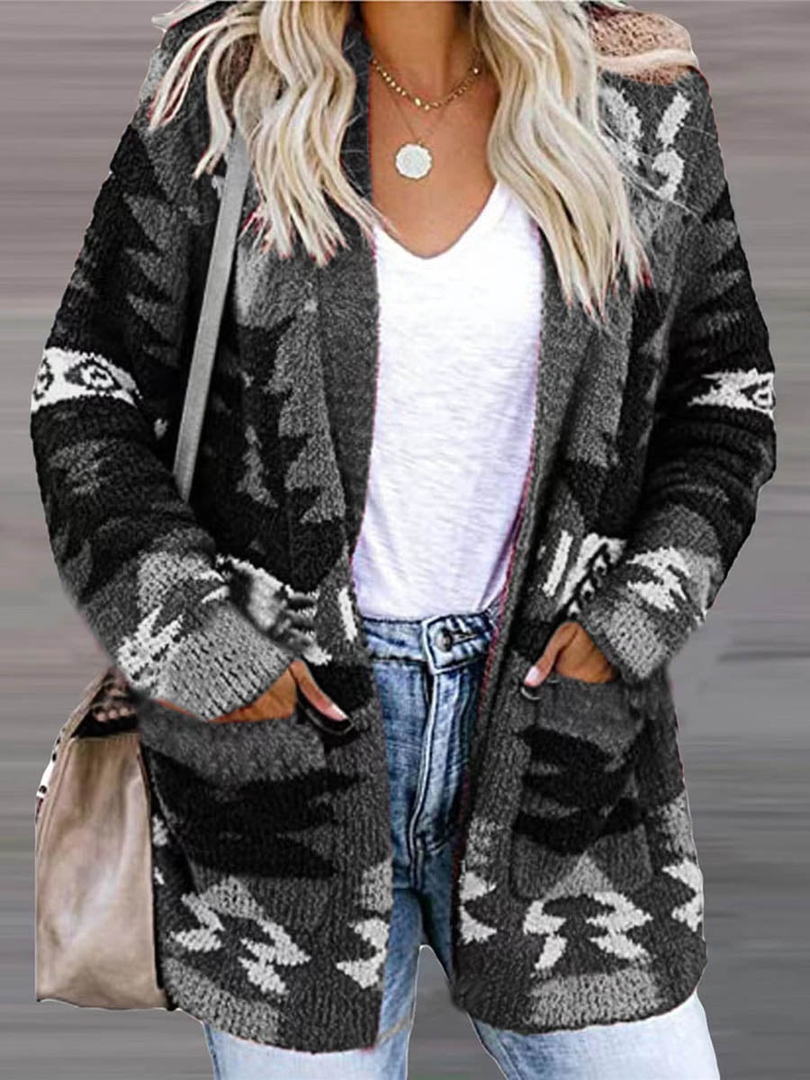 Veleaee Casual Work Print Printing V Neck Cardigans(6 Colors)